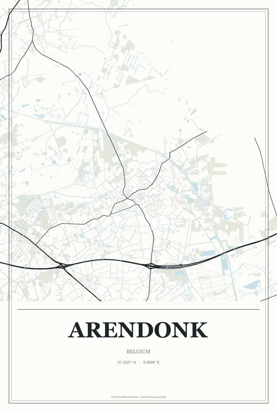Arendonk, Belgium City Map Aluminum Sign in Gallery Air style