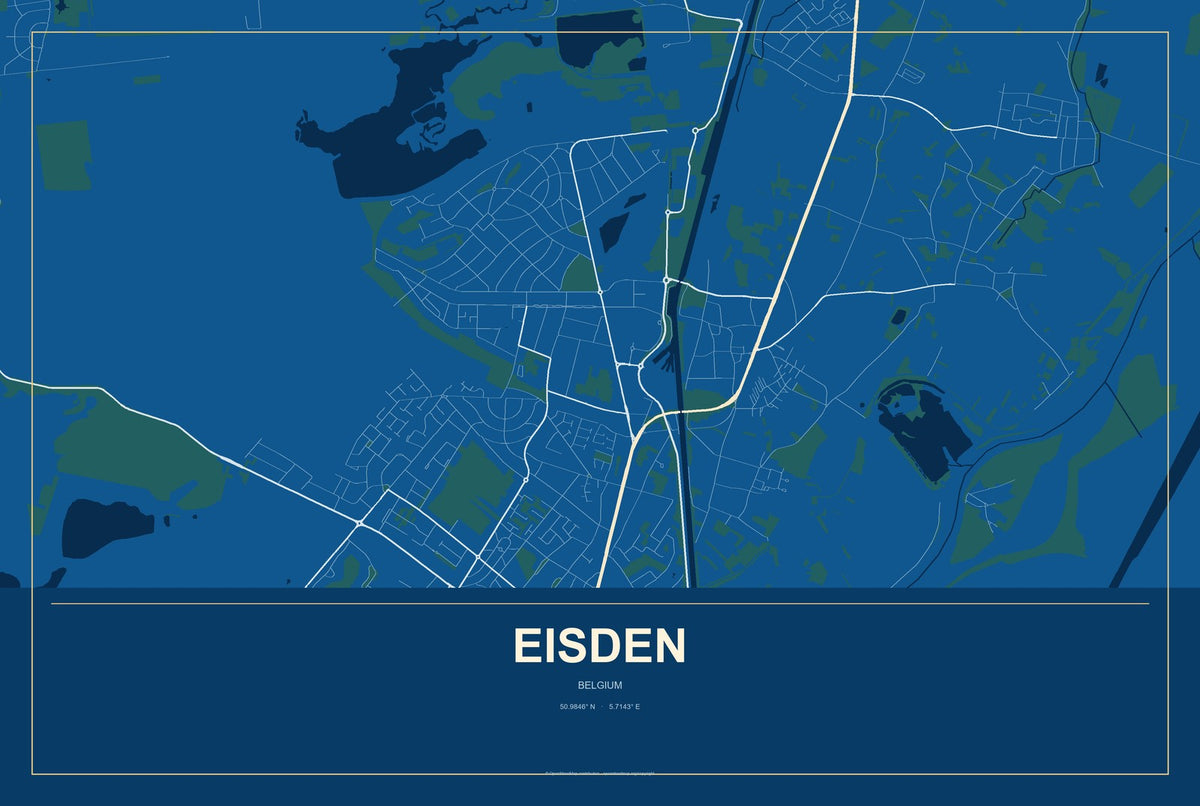 Eisden, Belgium City Map Aluminum Sign in Harbor Cobalt style