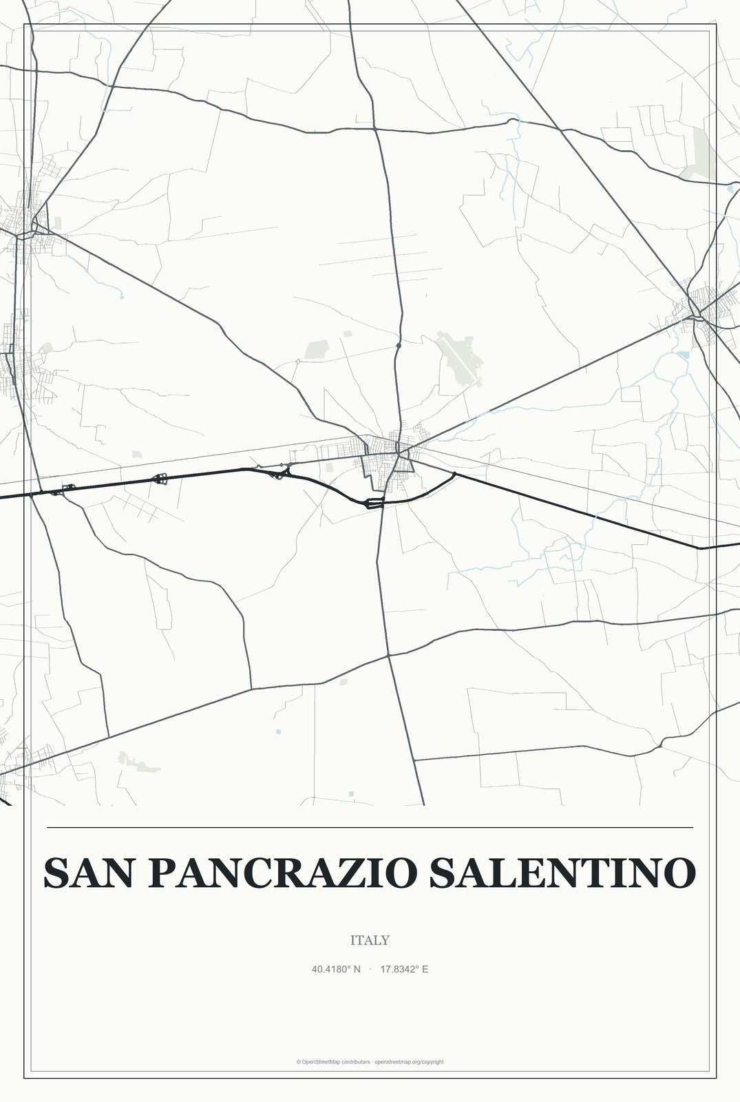 San Pancrazio Salentino, Italy City Map Aluminum Sign in Gallery Air style