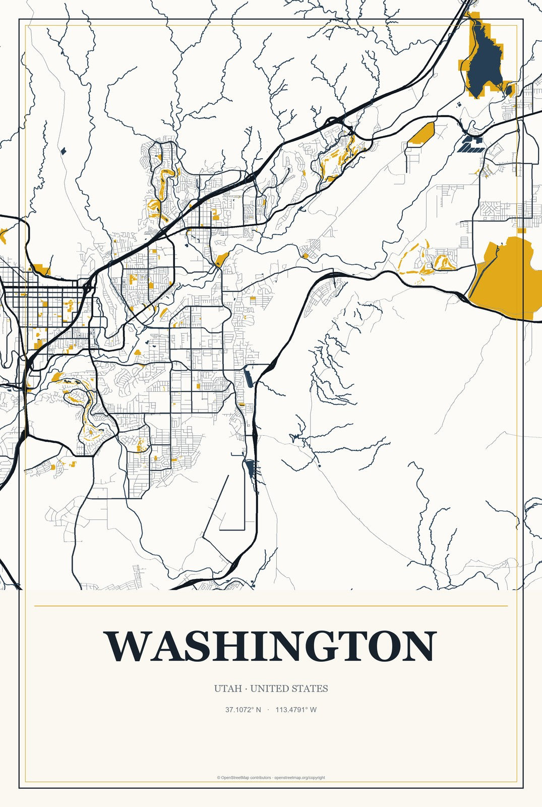 Washington, Utah City Map Aluminum Sign in Citrine Modern style