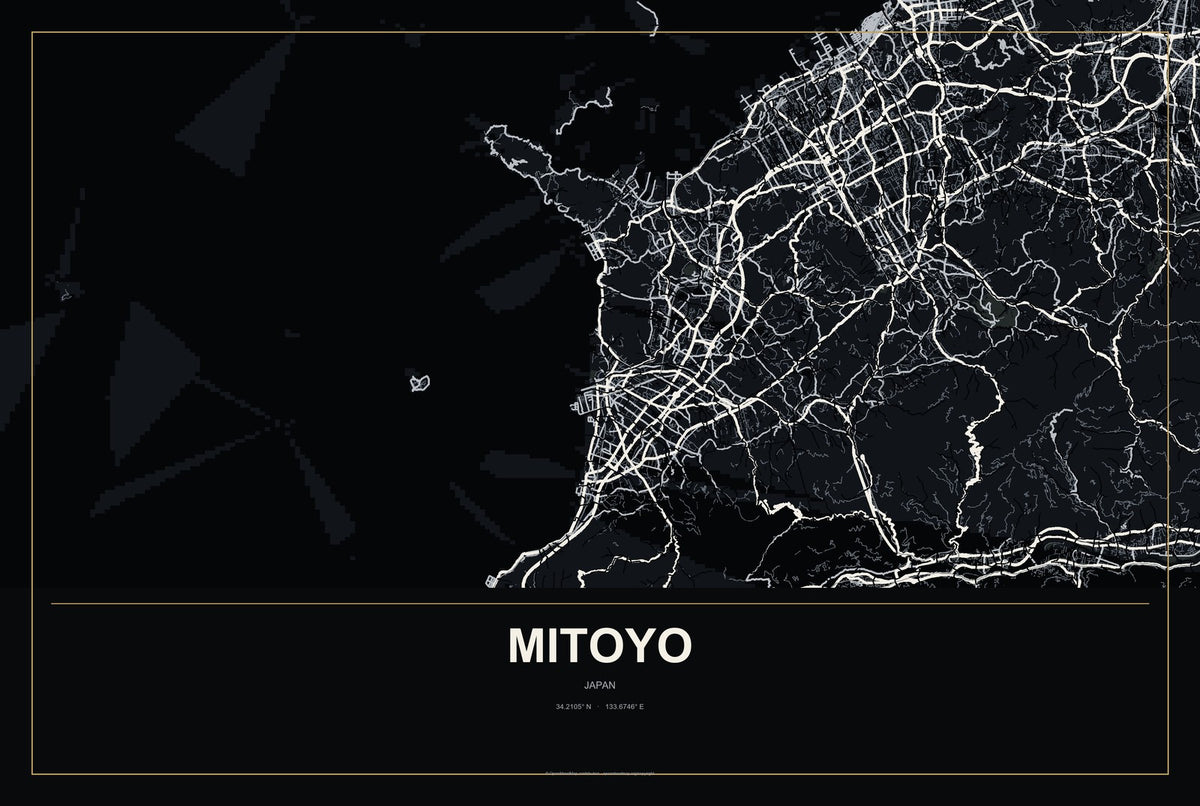 Mitoyo, Japan City Map Aluminum Sign in Metropolitan Noir style