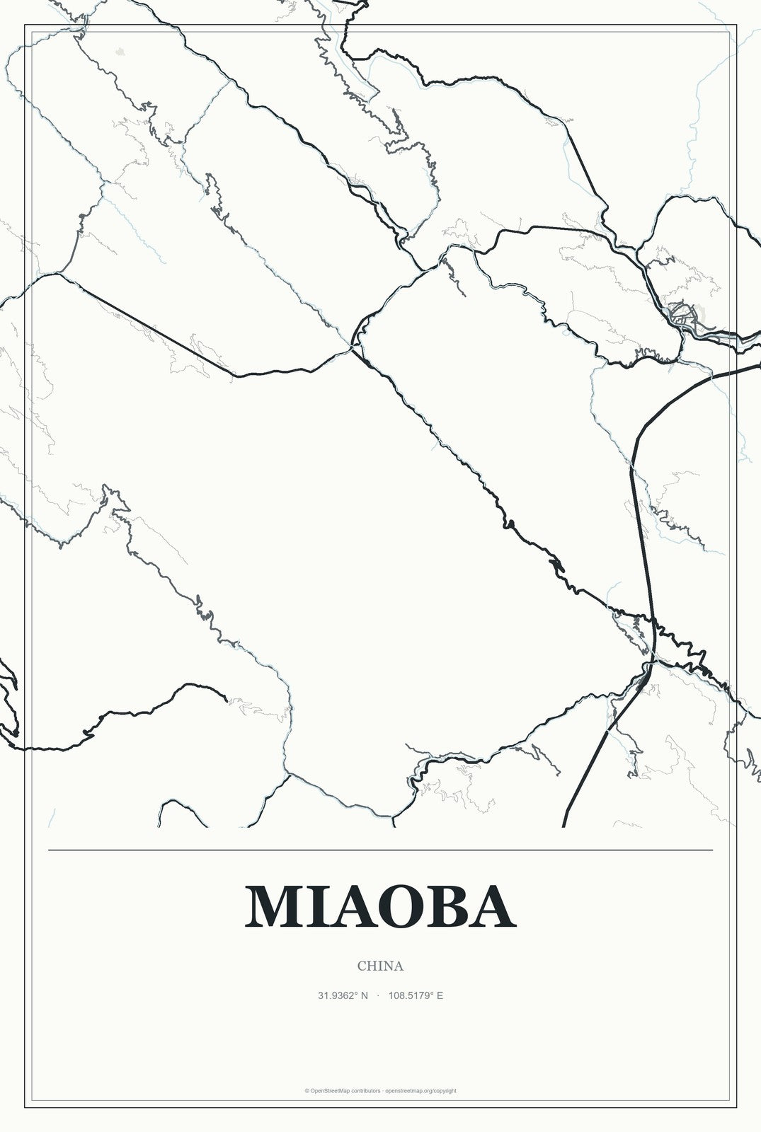 Miaoba, China City Map Aluminum Sign in Gallery Air style