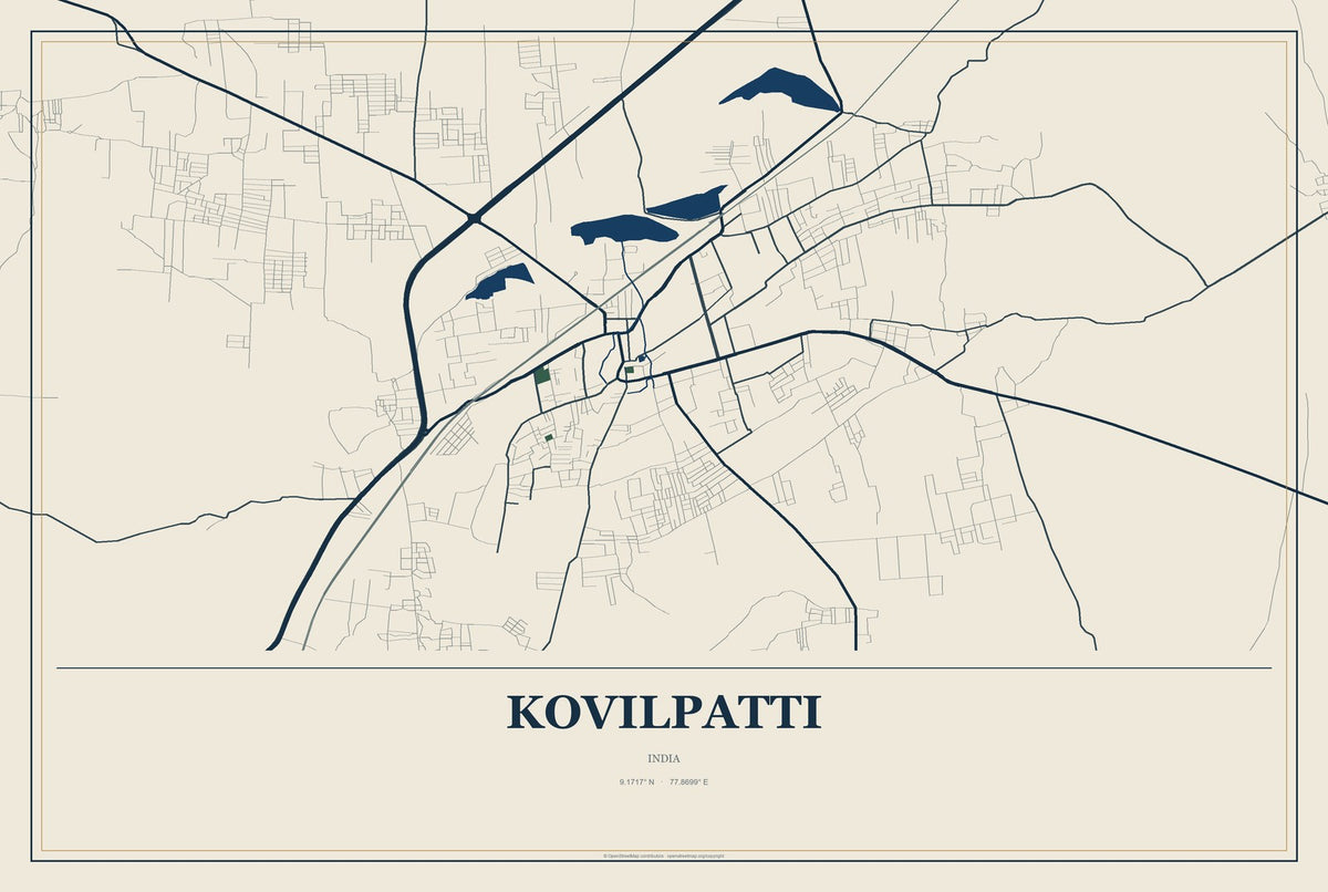 Kovilpatti, India City Map Aluminum Sign in Coastal Cutout style