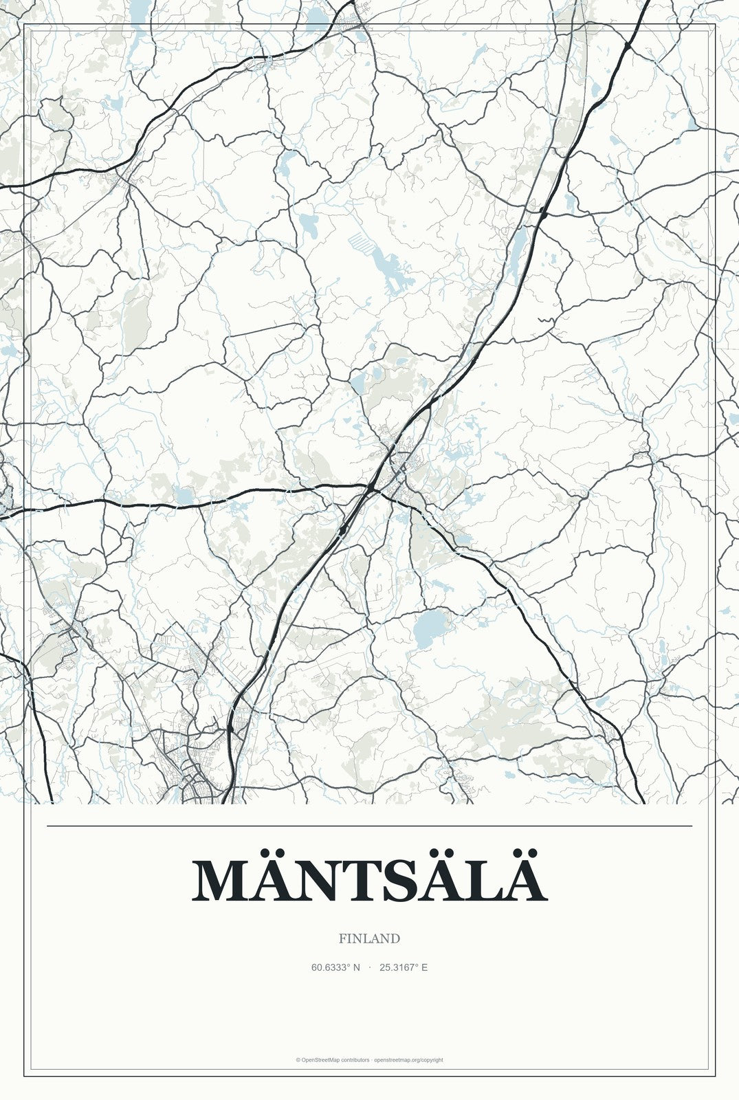 Mäntsälä, Finland City Map Aluminum Sign in Gallery Air style