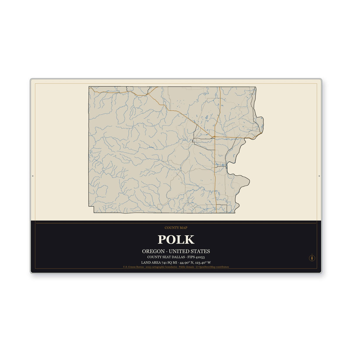 Polk County, Oregon Map Aluminum Sign in Museum Plaque style