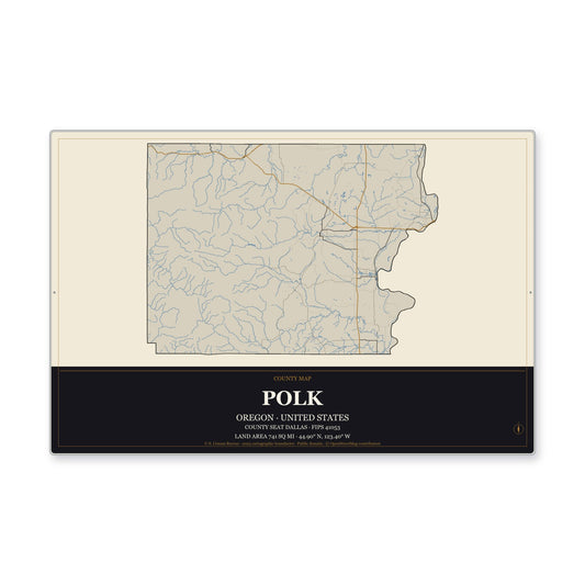 Polk County, Oregon Map Aluminum Sign in Museum Plaque style