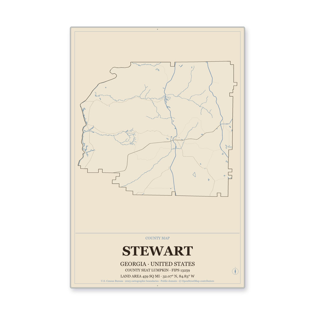 Stewart County, Georgia Map Aluminum Sign in Heritage Nautical style