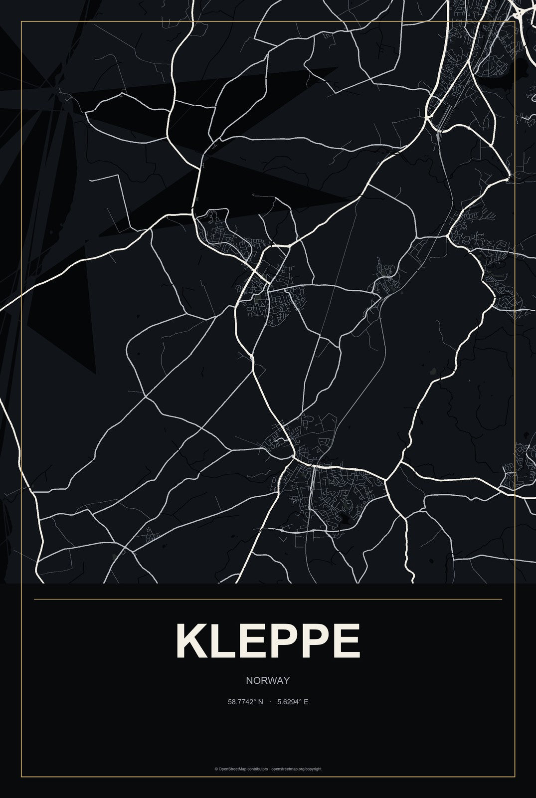 Kleppe, Norway City Map Aluminum Sign in Metropolitan Noir style