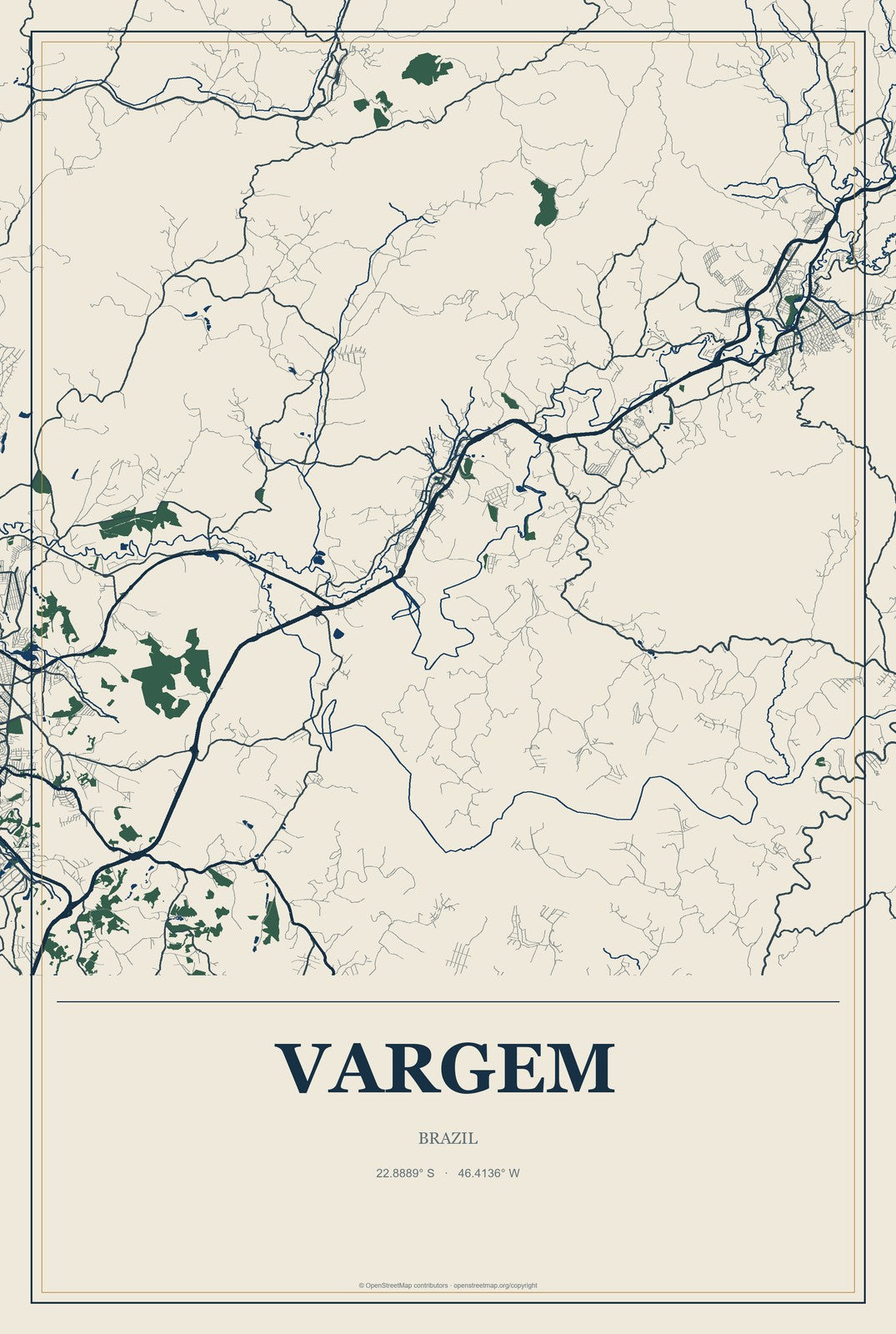 Vargem, Brazil City Map Aluminum Sign in Coastal Cutout style