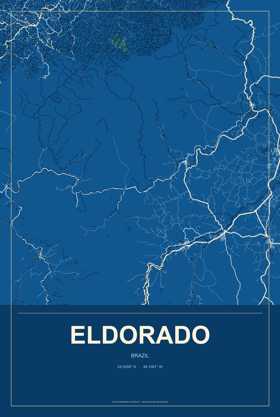 Eldorado, São Paulo, Brazil City Map Aluminum Sign in Harbor Cobalt style