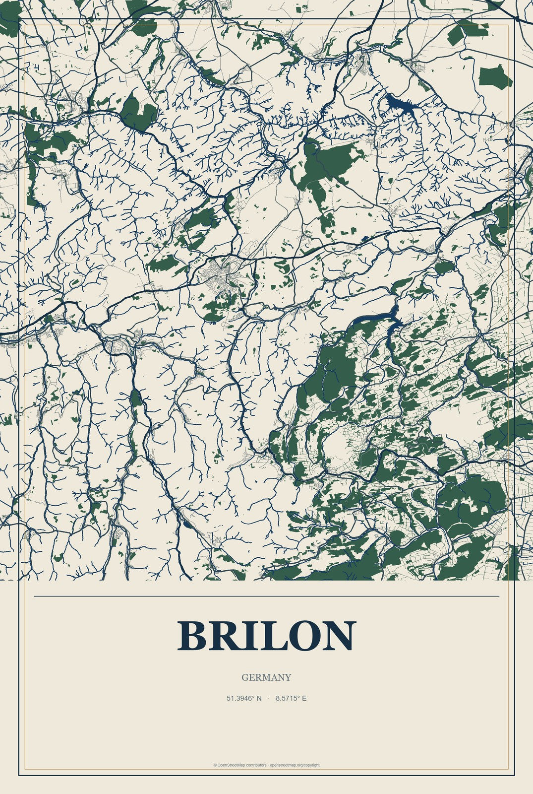 Brilon, Germany City Map Aluminum Sign in Coastal Cutout style