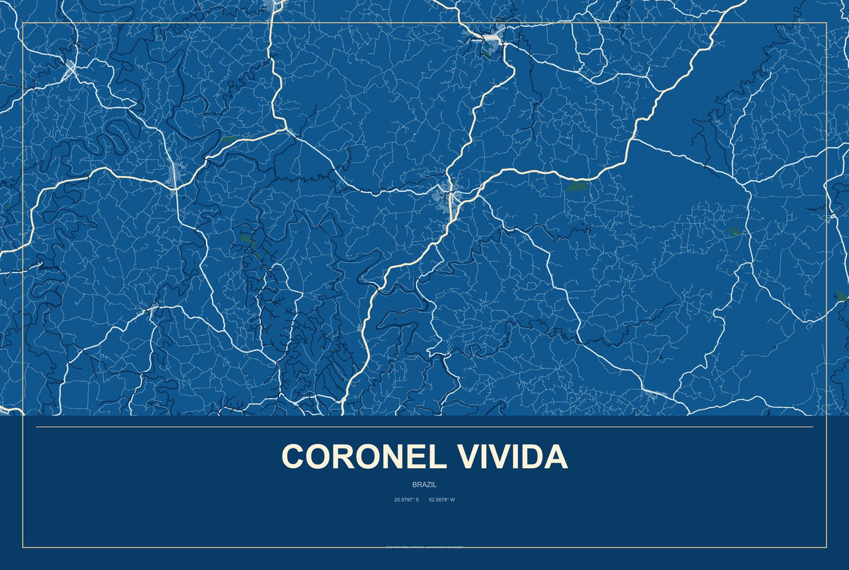 Coronel Vivida, Brazil City Map Aluminum Sign in Harbor Cobalt style