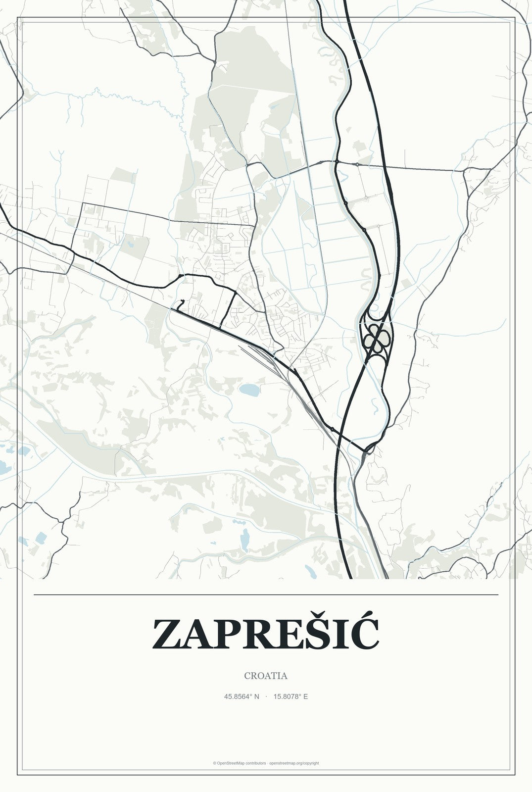 Zaprešić, Croatia City Map Aluminum Sign in Gallery Air style