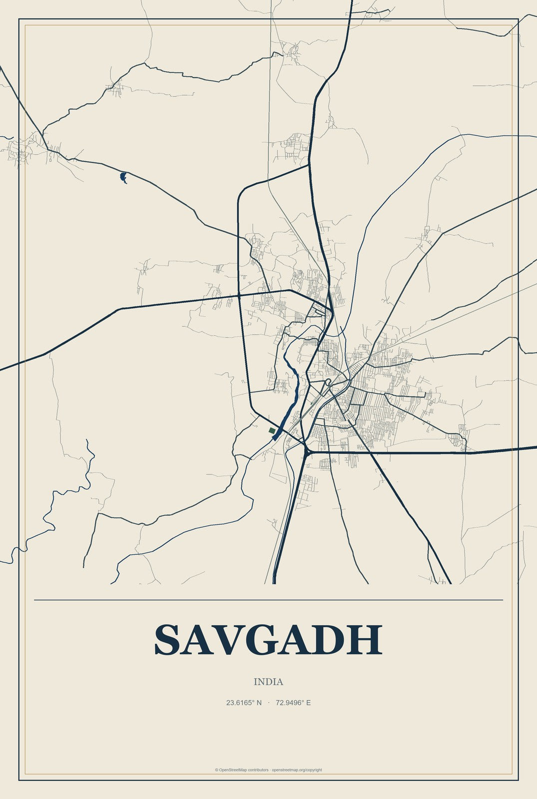 Savgadh, India City Map Aluminum Sign in Coastal Cutout style