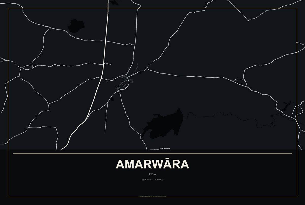 Amarwāra, India City Map Aluminum Sign in Metropolitan Noir style