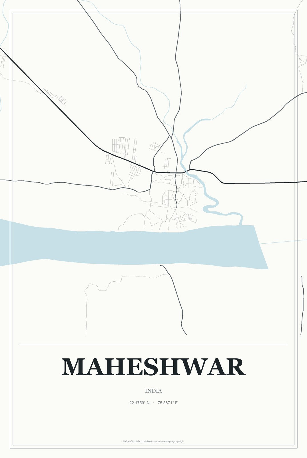 Maheshwar, India City Map Aluminum Sign in Gallery Air style