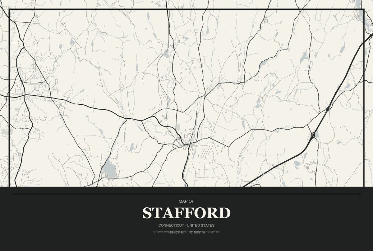 Stafford, Connecticut City Map Aluminum Sign in Museum Plaque style