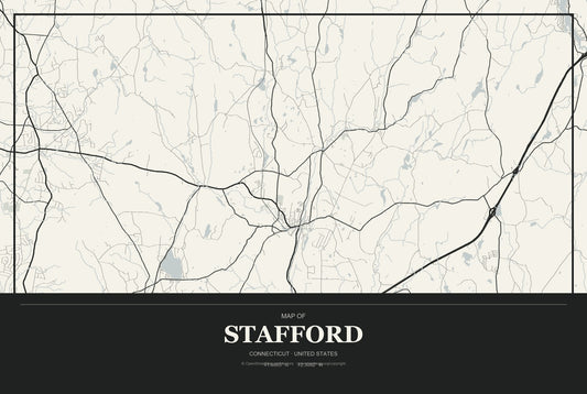 Stafford, Connecticut City Map Aluminum Sign in Museum Plaque style
