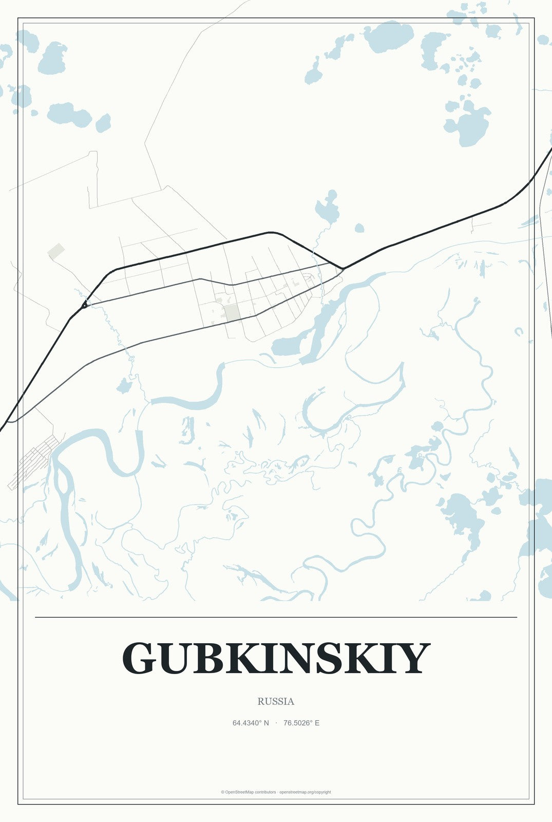 Gubkinskiy, Russia City Map Aluminum Sign in Gallery Air style
