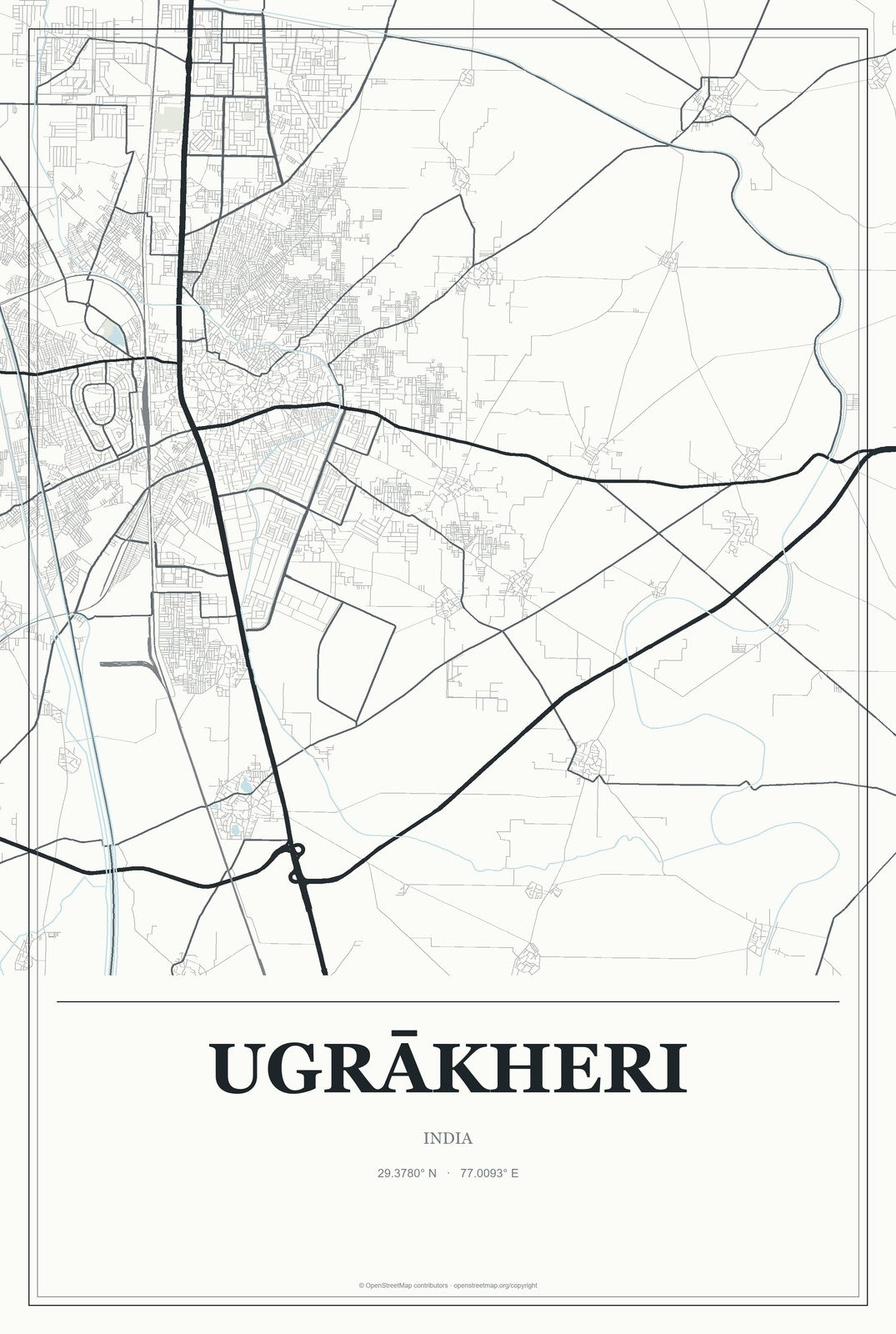 Ugrākheri, India City Map Aluminum Sign in Gallery Air style