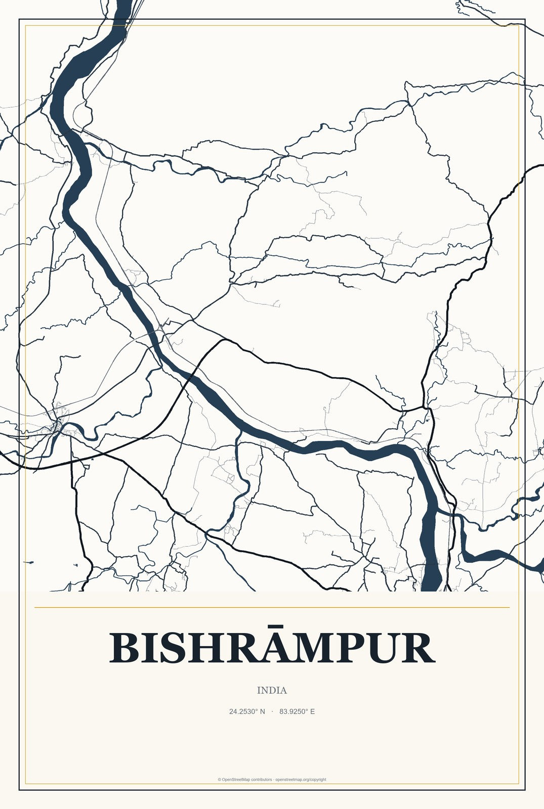 Bishrāmpur, India City Map Aluminum Sign in Citrine Modern style