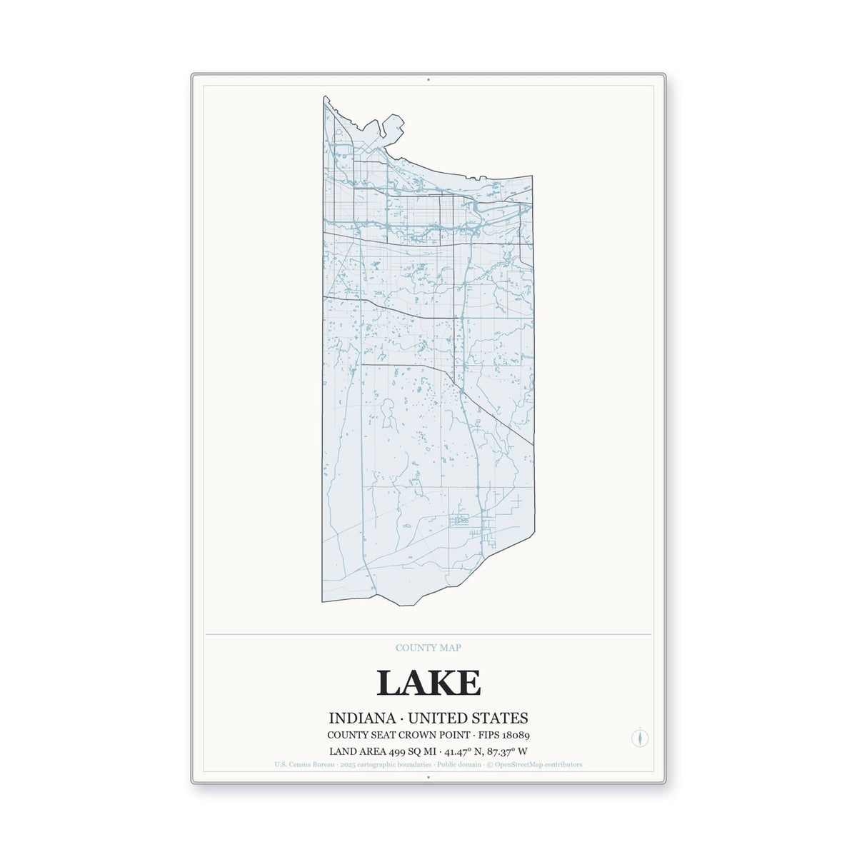 Lake County, Indiana Map Aluminum Sign in Gallery Air style