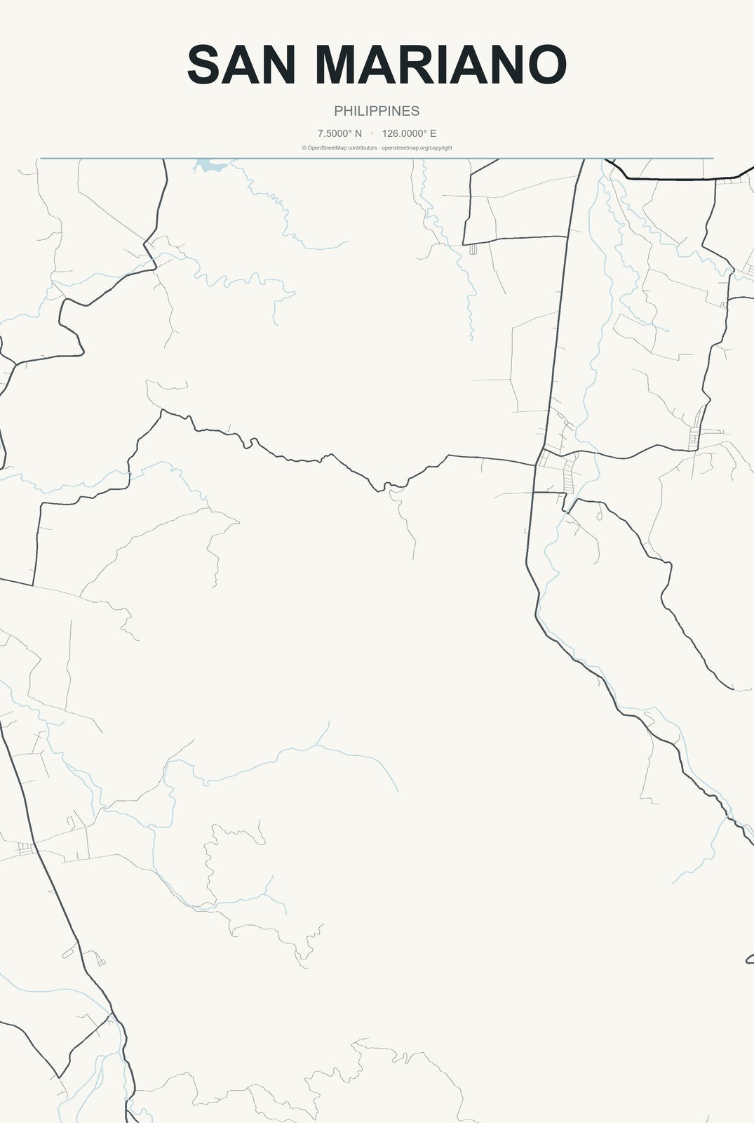 San Mariano, Davao Region, Philippines City Map Aluminum Sign in Headline Atlas style