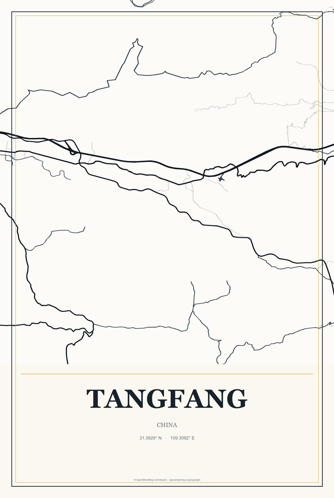 Tangfang, China City Map Aluminum Sign in Citrine Modern style
