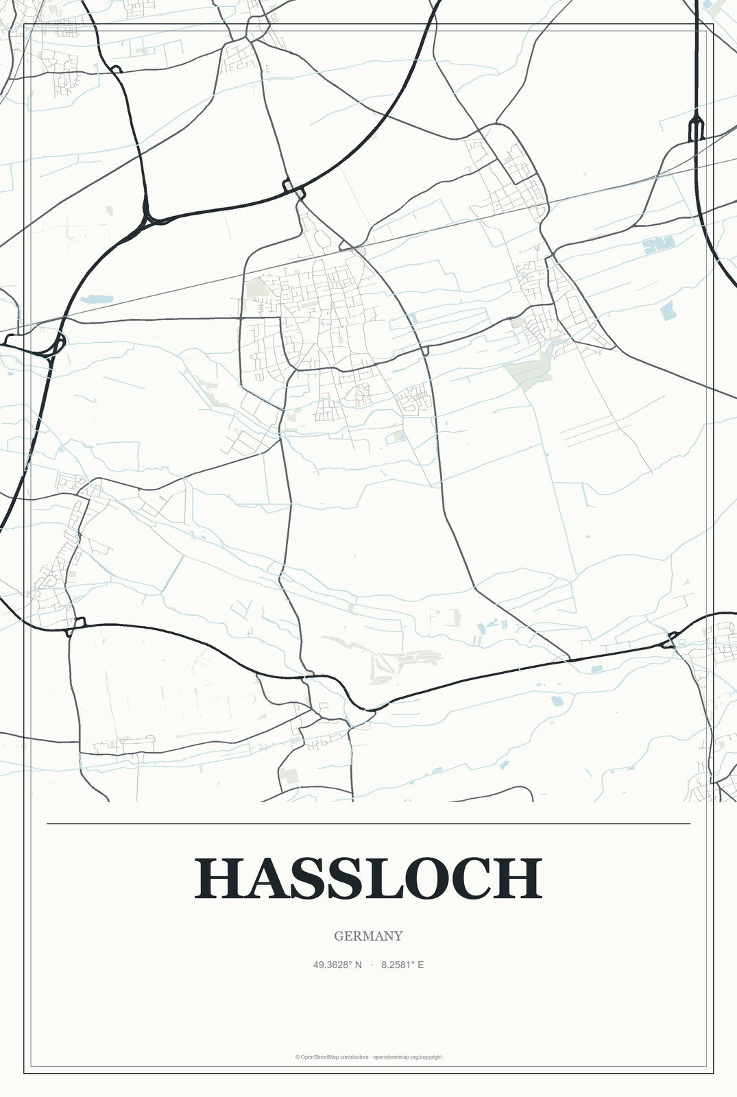 Haßloch, Germany City Map Aluminum Sign in Gallery Air style