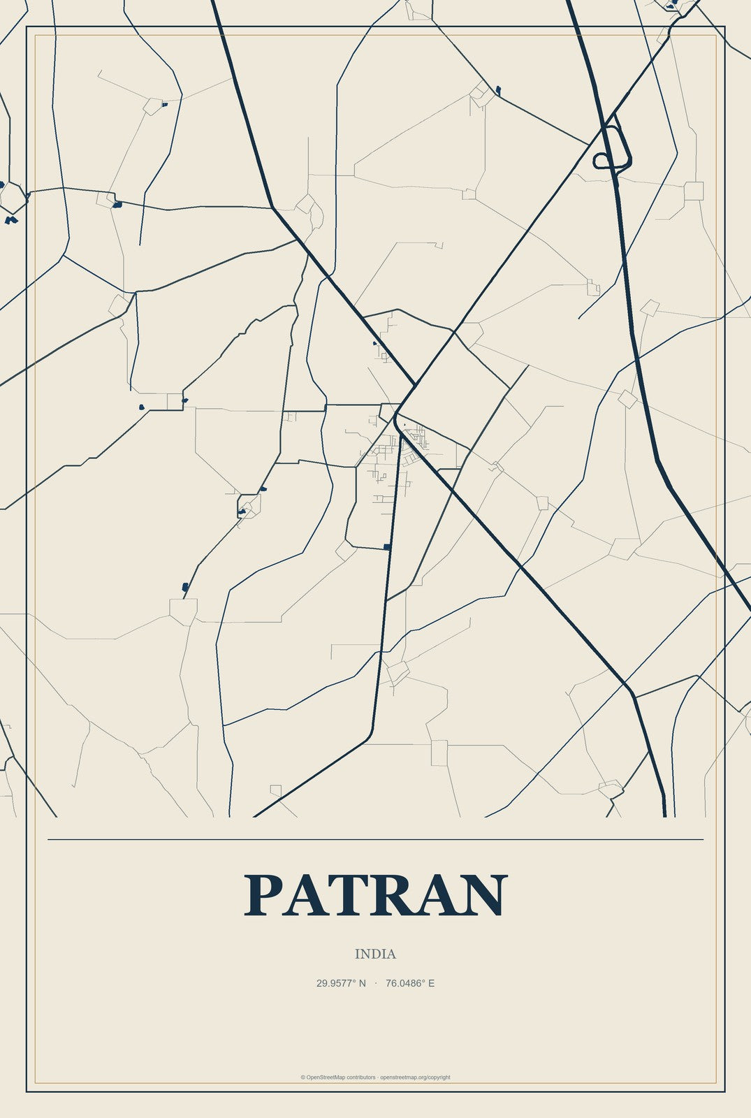 Patran, India City Map Aluminum Sign in Coastal Cutout style