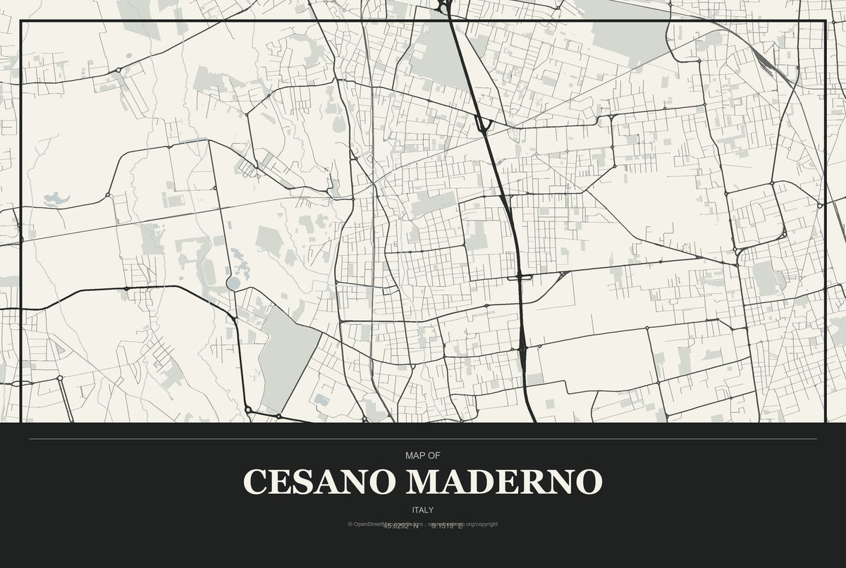 Cesano Maderno, Italy City Map Aluminum Sign in Museum Plaque style