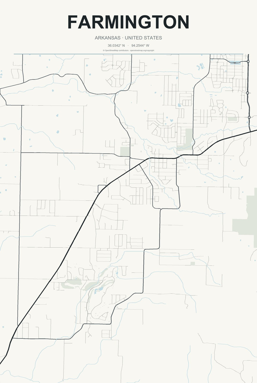 Farmington, Arkansas City Map Aluminum Sign in Headline Atlas style