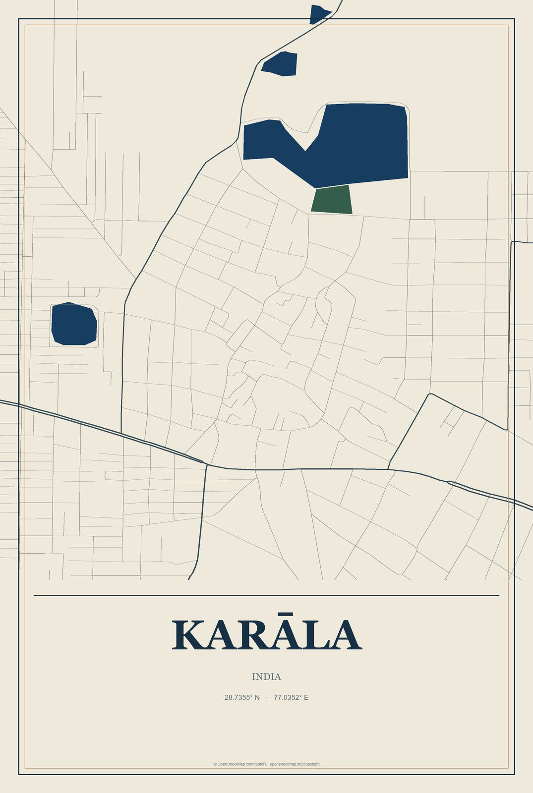 Karāla, India City Map Aluminum Sign in Coastal Cutout style