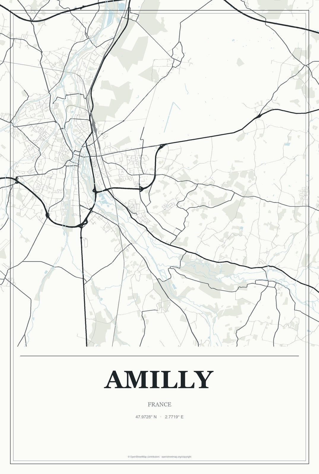 Amilly, France City Map Aluminum Sign in Gallery Air style