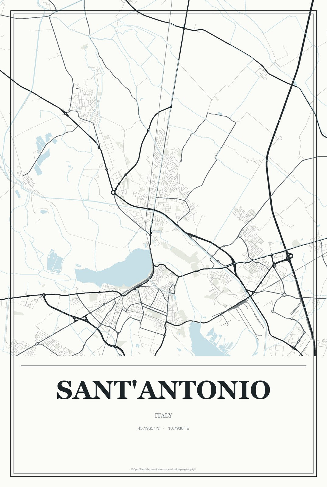 Sant'Antonio, Italy City Map Aluminum Sign in Gallery Air style