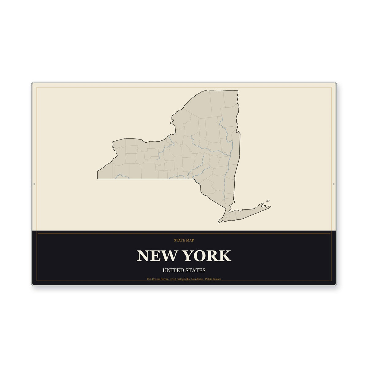 New York state map aluminum sign in Museum Plaque style