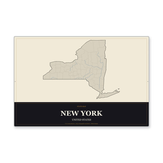 New York state map aluminum sign in Museum Plaque style