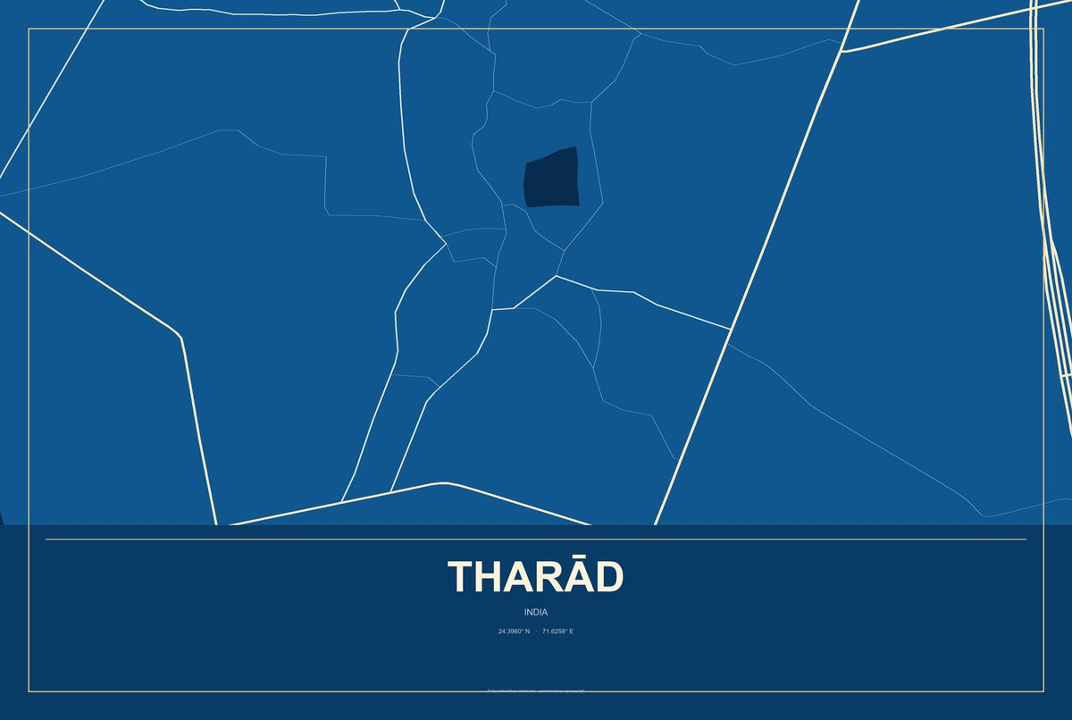 Tharād, India City Map Aluminum Sign in Harbor Cobalt style