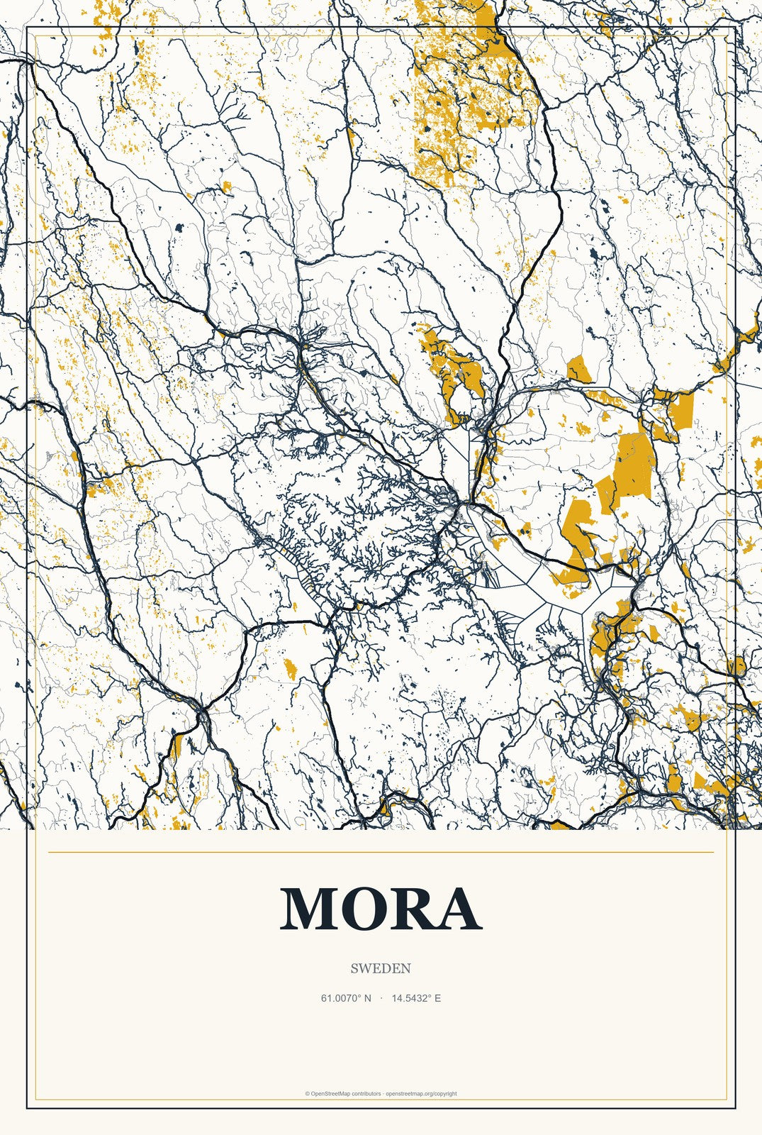 Mora, Sweden City Map Aluminum Sign in Citrine Modern style