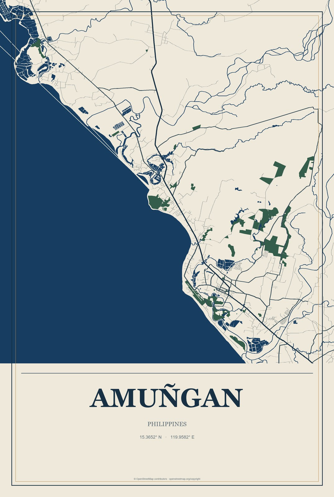 Amuñgan, Philippines City Map Aluminum Sign in Coastal Cutout style
