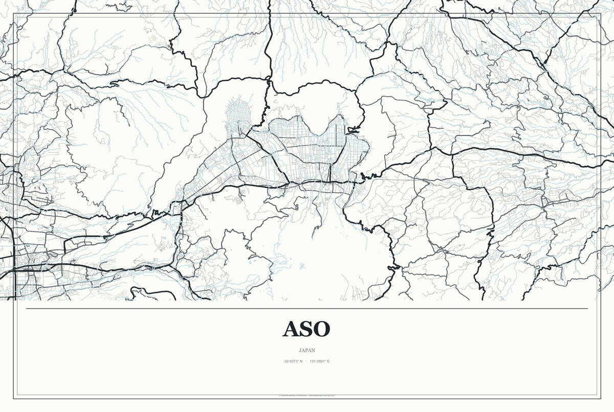 Aso, Japan City Map Aluminum Sign in Gallery Air style