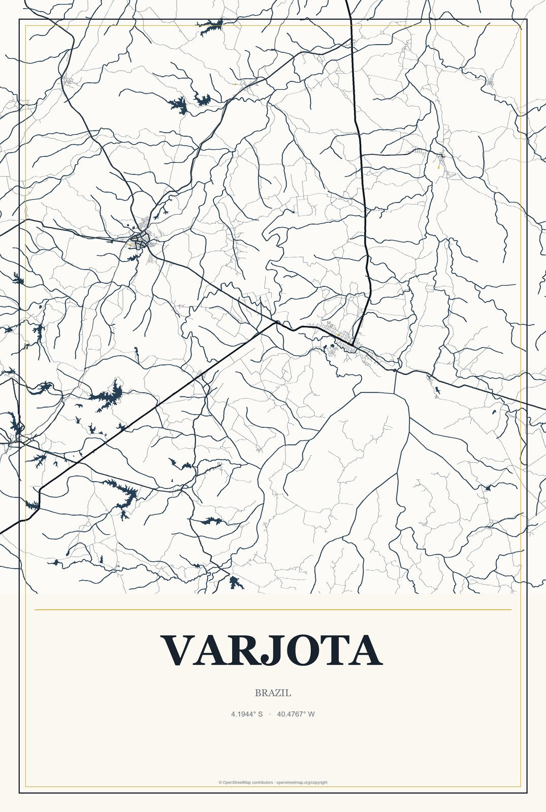 Varjota, Brazil City Map Aluminum Sign in Citrine Modern style