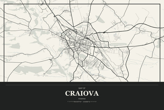 Craiova, Romania City Map Aluminum Sign in Museum Plaque style