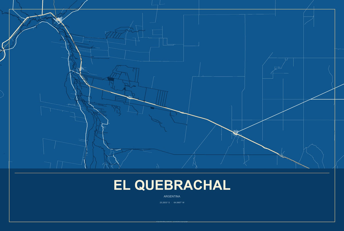 El Quebrachal, Argentina City Map Aluminum Sign in Harbor Cobalt style