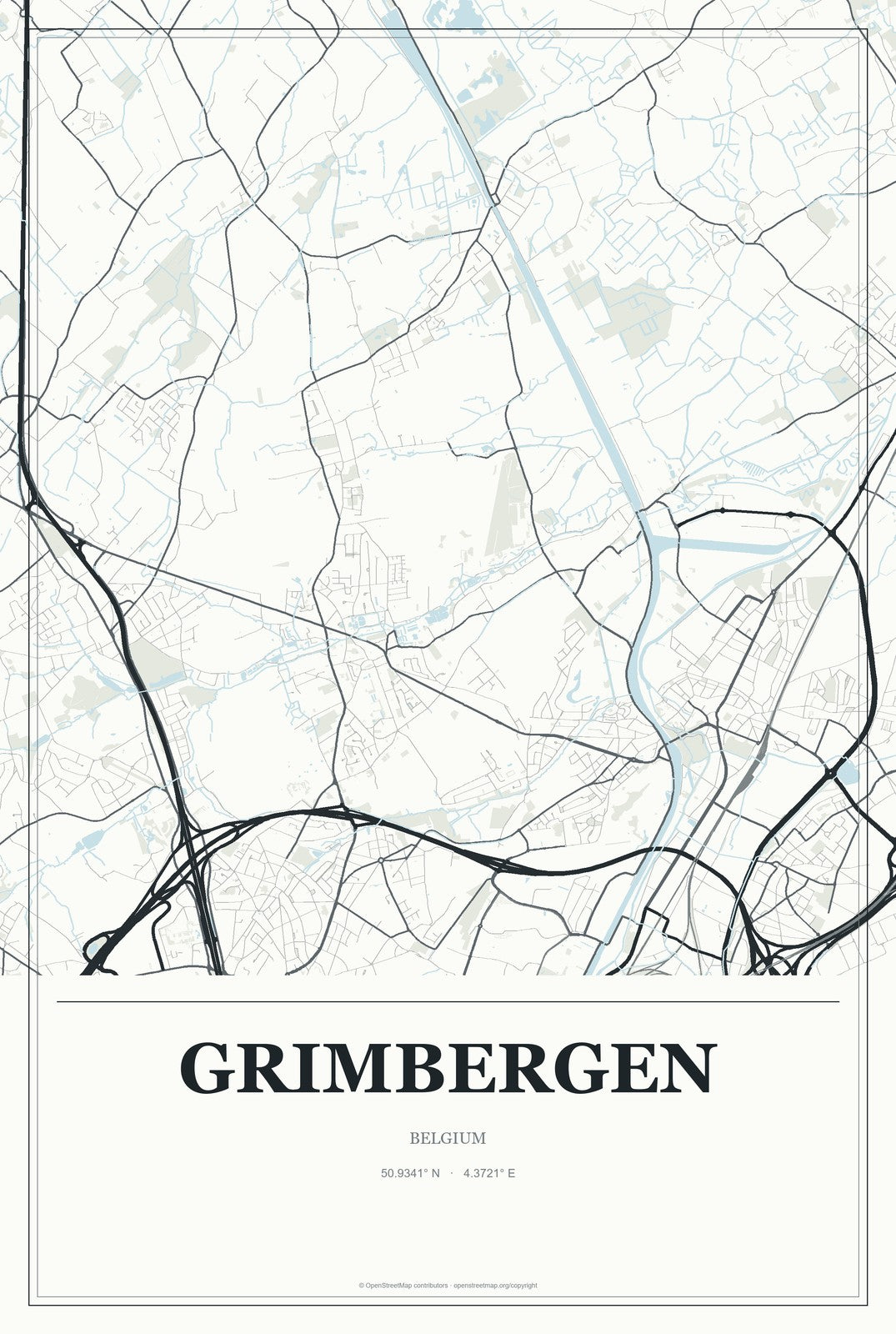 Grimbergen, Belgium City Map Aluminum Sign in Gallery Air style