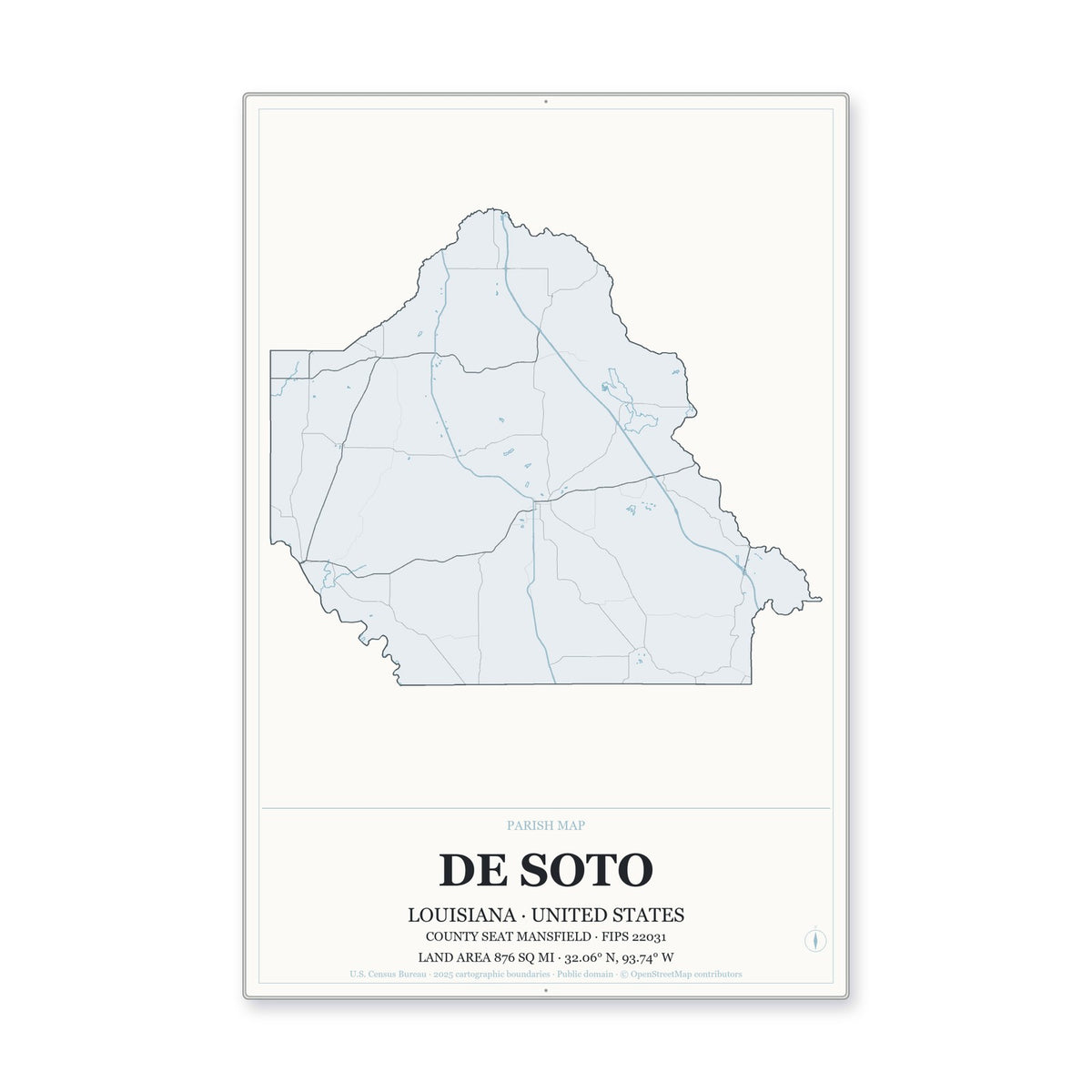De Soto Parish, Louisiana Map Aluminum Sign in Gallery Air style
