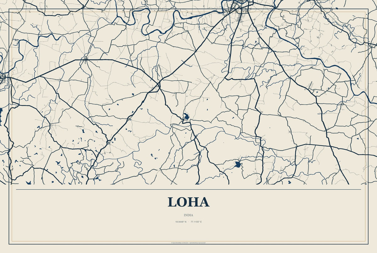 Loha, India City Map Aluminum Sign in Coastal Cutout style