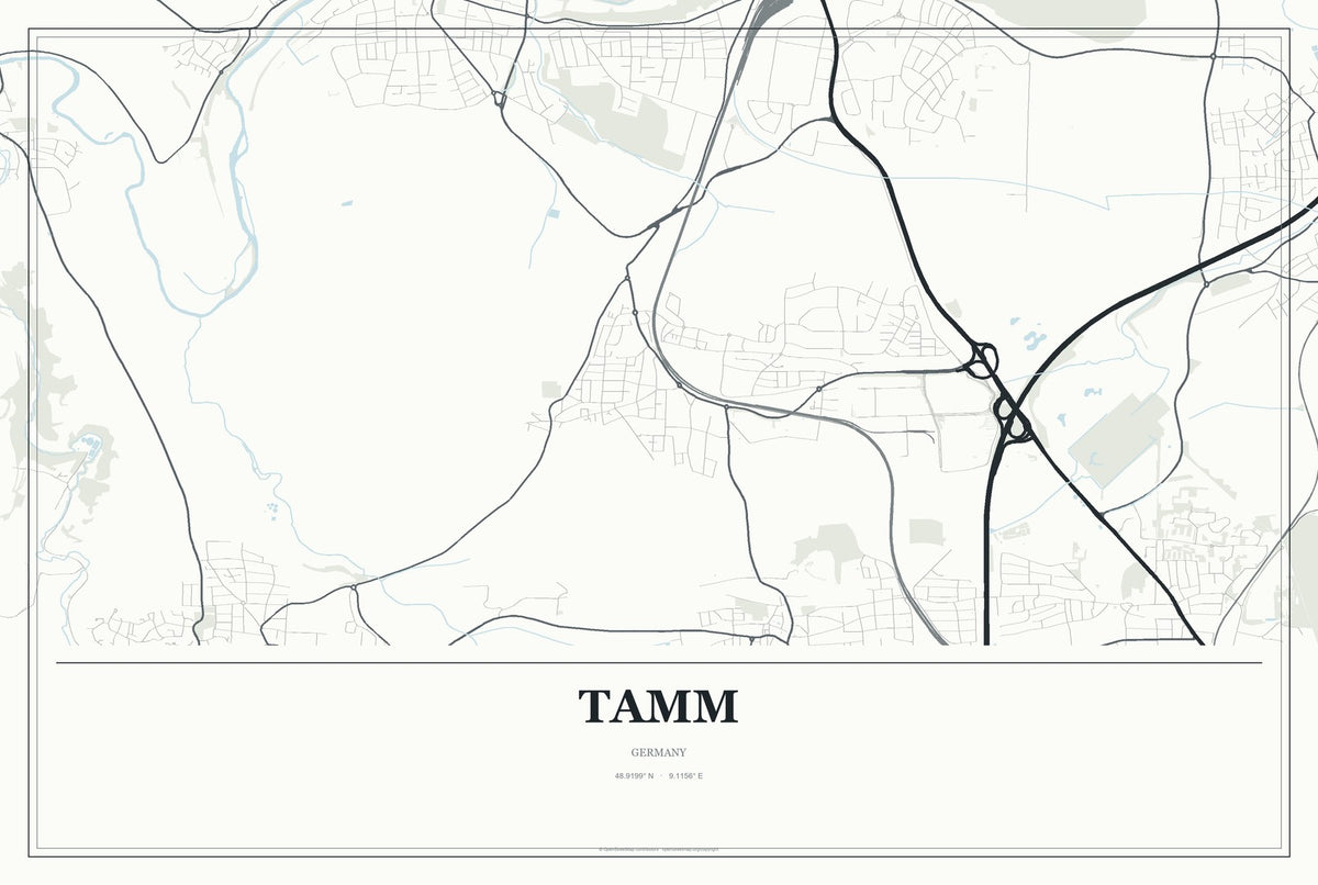 Tamm, Germany City Map Aluminum Sign in Gallery Air style