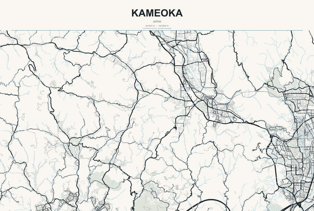 Kameoka, Japan City Map Aluminum Sign in Headline Atlas style