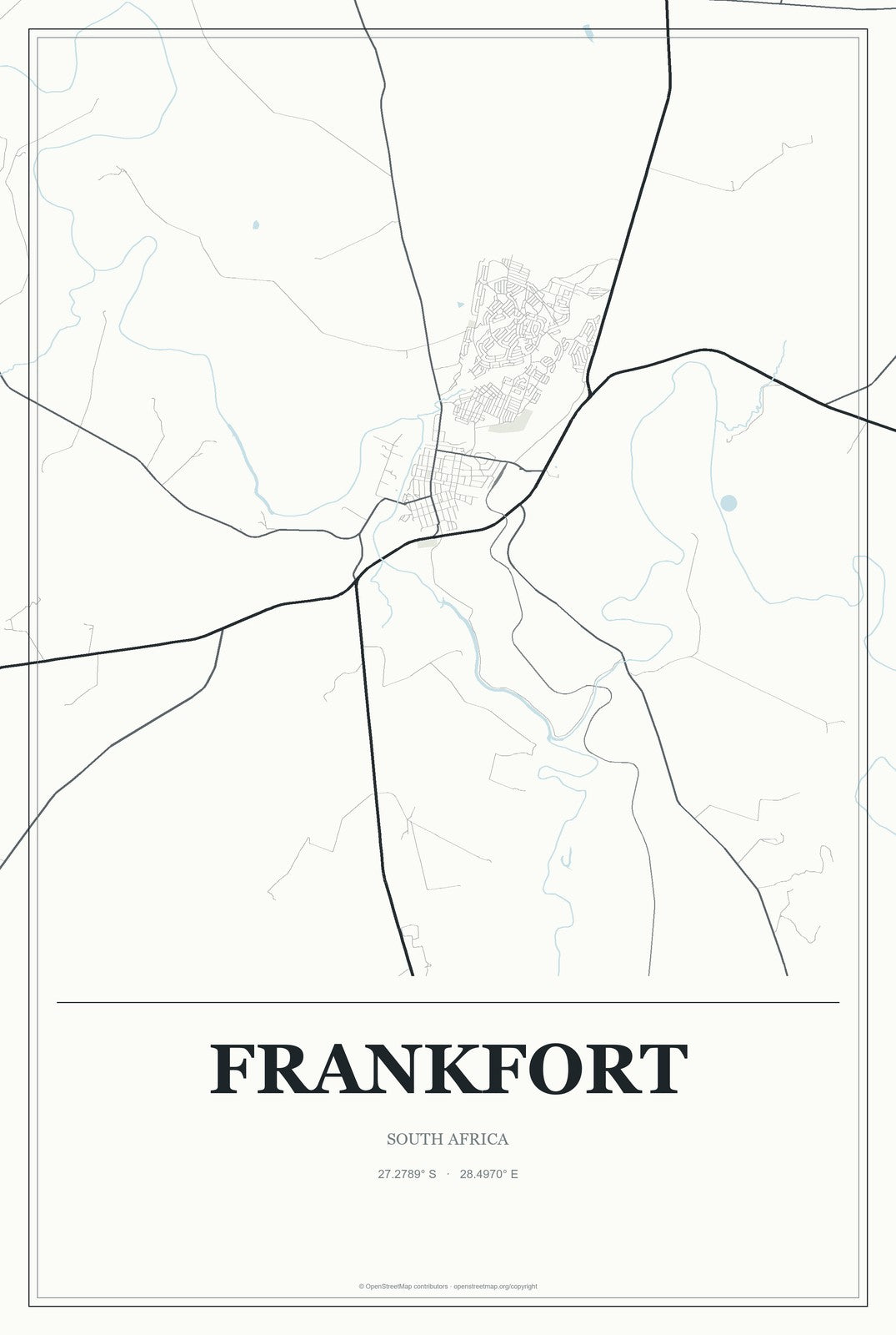 Frankfort, South Africa City Map Aluminum Sign in Gallery Air style